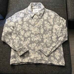 NN07 Jacket Mens XL Gray Floral Tweed Rahim 5247 Button Front Bomber Jacket